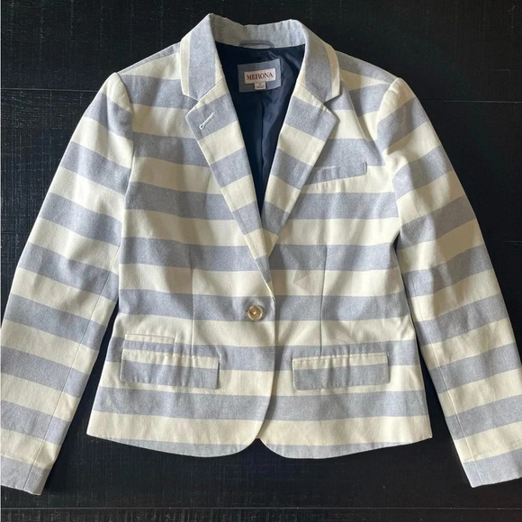 Merona Jackets & Blazers - Merona Blazer Jacket Striped Blue White Coastal Size 12